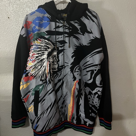 Head Other - Vintage Exa Unlimited Indian Head Hoodie Black Jacket Coat Y2K Boho Indie